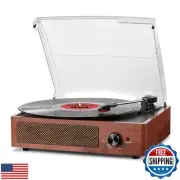 Bluetooth Turntable Vinyl Record Player with Speakers, 3 Speed Belt Driven Vi