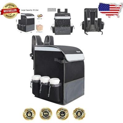 Versatile Waterproof Food Delivery Backpack with Cup Holders & Receipt Pocket