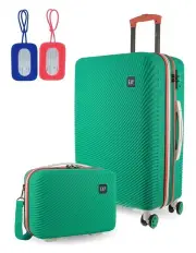 [GAP] Hard-Shell Stripe Medium Suitcase With Beauty Case Set 67cm + Leather Tag in Turquoise