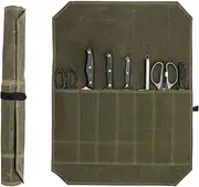 Knife Bag Knife Roll Grey Chef's Knife Roll Case Waxed Canvas Cutlery Knives Holders Protectors 7 Slots Chef's Knife Roll Bag Home Kitchen Cooking Tools for Pro Chefs Culinary Enthusiasts (army green)