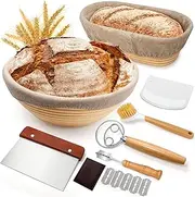 Sourdough Proofing Basket Gift Set, 23CM Round and 25CM" Oval Banneton Bread Baking Supplies, Sourdough Baskets with Bread Lame, Danish Whish, Bowl Scraper, Sourdough Scraper, and Linen Liners