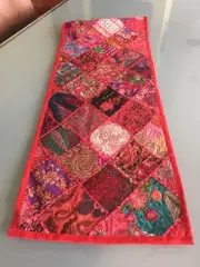 New Rajasthani Red Wall Hanging Centerpiece Table Runner Throw Hand Embroidered