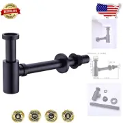 Contemporary Round Brass P Trap Kit with Adjustable Height – Matte Black Finish