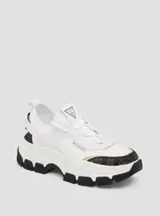 GUESS Women's White Braydin Low Top Sneakers Size: 7, Polyester