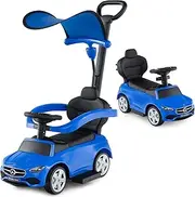 HONEY JOY 3-in-1 Ride on Push Car, Mercedes-Benz Licensed Foot to Floor Sliding Car w/Adjustable Canopy & Steering Push Bar, Kids Sliding Car w/Sound for Boys Girls 18-36 Months Old (Navy)