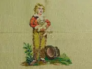 Vintage Pre-worked TRAMME Needlepoint Tapestry Canvas Boy with Dog Petit Point