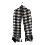 Aqua Buffalo Plaid Scarf Black White Size OSFA