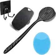 POATOW 4 in 1 Silicone Body Scrubber Shower Brush Set for Men Women Adult,Long Handle Body Brush,Anti-Slip Back Scrubber for Shower,Shower Bath Brush with Hook