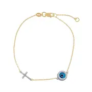 9kt Yellow Gold Evil Eye and Cross Bracelet