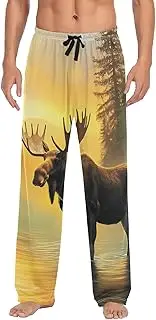 [XYMZR] Sunrise Vintage Moose Men's Pajama Bottoms Lounge Pajama Pants Sleep Bottoms with Pockets for Men S