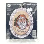 Vintage Counted Cross Stitch Kit St. Nicholas Ornament Lace Trimmed