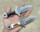 2 pcs of 6.75" Custom Hand Made Beautiful Damascus Steel dagger Knife (3055)
