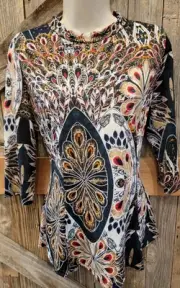 Papillon Nwt Blouse peacock themed bright, small, half sleeve. Really nice!