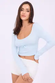Blue Top Short Sleeve Scoop Neck Long Sleeve - Size 10S, Women's Top