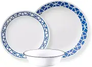 Corelle Vitrelle 12-Piece Glass Dinnerware Set Service for 4 - Cobalt Circles