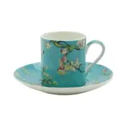 Cherry Blossom Blue Espresso Cups and Saucers, Set of 4
