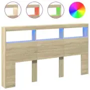LED Lights Headboard Wooden Storage Shelf Cabinet Bed Frame Head Oak Queen 180cm