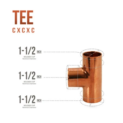 1 1/2" C x C x C Copper Tee Fitting