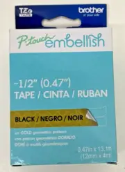 Brother P-touch Embellish Patterned Tape for Label Maker .47"" Black on Gold