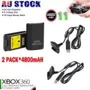 2x Rechargeable Battery Pack+USB Charger Cable For XBOX 360 Wireless Controller*