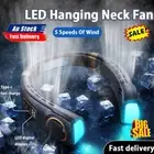 Portable Mini Neck Fan Hanging Rechargeable Air Cooler Leafless Fan Color Light