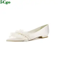 在飛比找蝦皮商城優惠-5Cgo含稅婚鞋女新款網紗珍珠尖頭平底單鞋白色婚紗伴娘鞋結婚