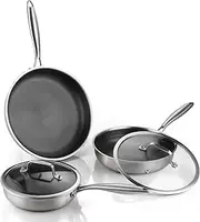 [DELARLO] Tri-Ply Stainless Steel 8" 10" 12" Frying Pan Set With Lid, Oven safe induction Hybrid skillet,Suitable for All Stove (Detachable Handle)