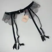 Agent Provocateur Lorna Black Pink Suspender AP4 Large NWT