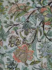 Queen White Butterfly Print Summer Kantha Quilt Cotton Home Dorm D?cor Blanket