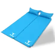 Double Air Bed Self Inflating Mattress Sleeping Mat Camping Camp Hiking Joinable - blue