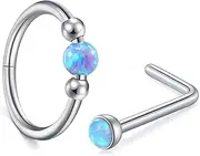 [MODRSA] 18g Nose Ring Opal Nose Ring Opal Nose Stud L Shaped Opal Nose Hoop Clicker Silver Gold Nose Rings for Women Cartilage Hoop Earring Cartilage Hoop Helix Hoop Earring White Daith Earring Hoop