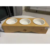 在飛比找蝦皮購物優惠-轉賣 購買自寵物公園 竹製方形三碗（小陶瓷碗）貓碗 貓餐具 