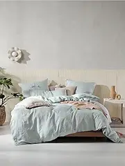 Linen House Nimes Sky Linen Super King Quilt Cover Set