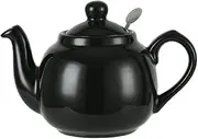 London Pottery Farmhouse Teapot with Infuser, Ceramic, GLOSS BLACK, 2 Cup (600 ml)