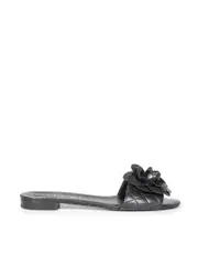 Black Leather Camellia Slides