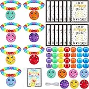 Beeveer 21 Sets Back to School Gifts Happy Smile Face Bead Bracelet Crafts Kit with Cards Welcome First Day of School Crafts Gifts Make Your Own 1st Day Party Favors for Classroom Party Supplies