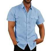 Men's Shirt Linen Shirt Summer Shirt Beach Shirt Solid Color Vacation Daily Black White Navy Blue Blue Short Sleeve Turndown Spring Autumn / Fall Clothing Appa