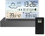 Wireless Weather Station, Radio Controlled Clock Thermometer with Weather Forecast, Weather Monitoring System with Humidity, Barometric Pressure, for Home Office Garden