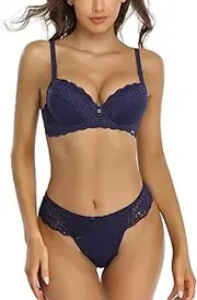 [SHEKINI] Women Lingerie Sets Lace Bra and Panty Set Push Up Underwire Bra Matching Thong Panties