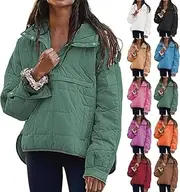 [VESNIBA] Women's Quilted Pullover Puffer Jacket Oversized Long Sleeve Hooded Coats Winter Warm Lightweight (Green-b, M)
