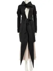 Black Open Front Mid Length Coat