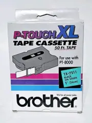 Brother P-Touch LX Tape Cassette TX 7511 1" Black On Green 50ft Tape PT-8000