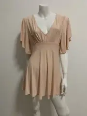 BNWT BOOHOO sz 12/M stretchy apricot pink short sleeve maternity top