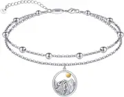 Women Anklet Mountain Wolf Layered Adjustable Ankle Bracelet 925 Sterling Silver