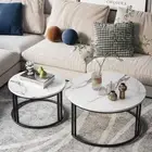 2X Stacking Coffee End Table Scratch-proof Sintered Stone Top＆Sturdy Metal Leg