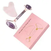 Amethyst Roller & Rose Quartz Gua Sha Scraping Massage Tool Set, Face