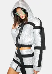 [Club Exx] Space Raid Holographic Puffer Jacket