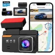 Dash Cam Front and Rear 4K+1080P, Dash Camera for Cars Built-in GPS WiFi, App...