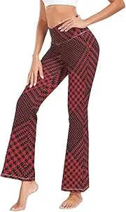 [GuoChe] Christmas Buffalo Plaid Black Red Flare Yoga Leggings Thin Leggings Yoga Pants for Relax S