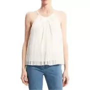 Theory Pleated Mod Lace Halter Cami Top White Tank Sleeveless Shirt NWT Size P
